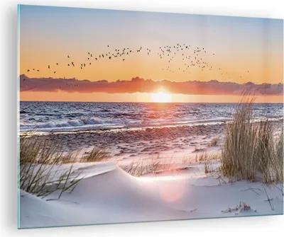 Produktbild von Bilder auf glas - Einteilig - Sonne Strand Vögel - 70x50cm - Glasbilder - Wandbilder - Bilder - zum Aufhängen bereit - Wanddekoration aus Glas - Glas Bilder - Wandbild auf Glas - GAA70x50-4727