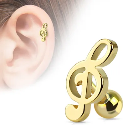 Produktbild von Helix & Tragus Ohr Piercing „Notenschlüssel“ Gold