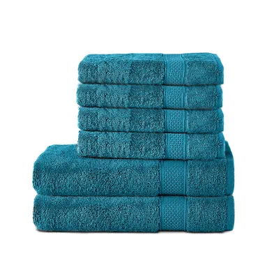 Produktbild von Komfortec 6er Handtuch Set aus 100% Baumwolle, 2er Badetücher 70x140 cm und 4er Handtücher 50x100 cm , Frottee, Weich, Türkis