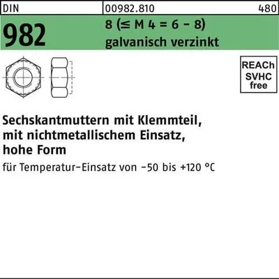Produktbild von Reyher  982-8 Sich. Muttern M 14 galv. verzinkt (100 Stück)