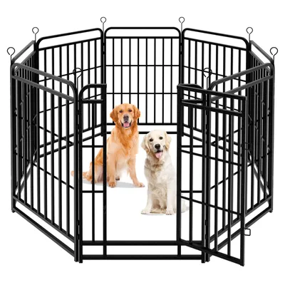 Produktbild von Puluomis Welpenauslauf 8-teilig 100cm hoch, Welpenlaufstall mit Tür, Faltbare Freigehege Hundezaun für mittelgroße/große Hunden Wohnung & Garten
