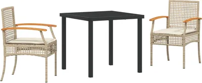 Produktbild von Möbel 3-teiliges Garten-Ess-Set mit Kissen Beige Poly-Rattan - Gartenstühle 3380827