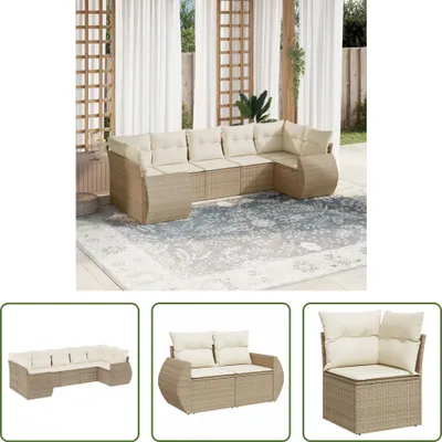 Produktbild von The Living Store 7-tlg. Garten-Sofagarnitur mit Kissen Beige Poly Rattan