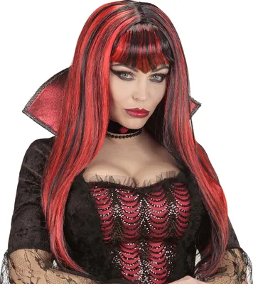 Produktbild von W WIDMANN MILANO Party Fashion 02073 - Perücke Vampirin, rot-schwarz, Kunsthaar, Langhaarperücke, Gothic, Halloween, Fasching