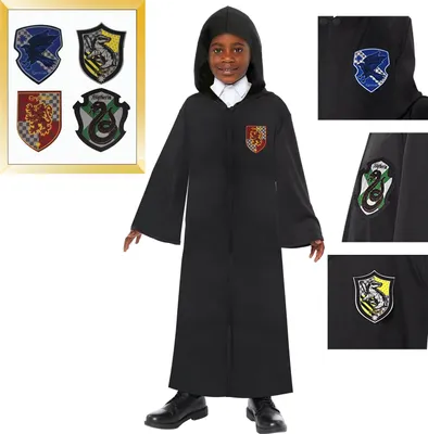 Produktbild von Amscan 9918716 - Uni Officially Licensed Harry Potter Hogwarts Robe with 4x Velcro Crest Badges Kids Fancy Dress Costume Age: 10-14yrs