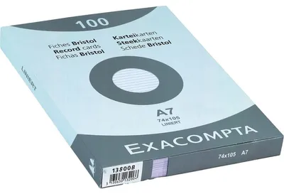 Zdjęcie produktu dla Exacompta, 100 arkuszy do archiwizacji, format DIN A7, nierozdzielane, białe, z liniaturą, wymiary 74x105 mm, gramatura 205 g