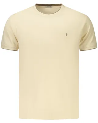Image de T-shirt à manches courtes beige pour homme, avec des détails contrastés et une broderie