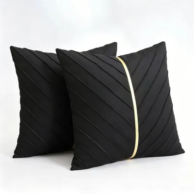 Image de 2 housses de coussin en velours, couleur or et noir, 40x40 cm