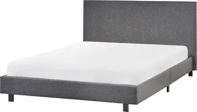 Zdjęcie produktu dla BELIANI Łóżko szare tapicerowane 140 x 200 cm dwuosobowe ze stelażem i zagłówkiem