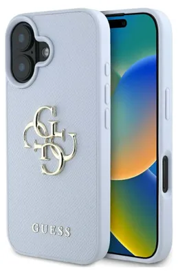 Image de Etui Guess Grainé Grand Logo 4G Petit Logo Classique Do Iphone 16 Niebieski