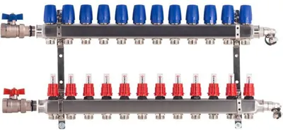 Produktbild von Heizkreisverteiler BASIC für Fußbodenheizung 12 Heizkreise mit Kugelhahn-Set