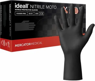 Produktbild von Nitrilhandschuhe Puderfrei 3x dicker Extra lang schwarz MERCATOR Ideall Nitrile Moto, Größe:XXL - 100 Stück