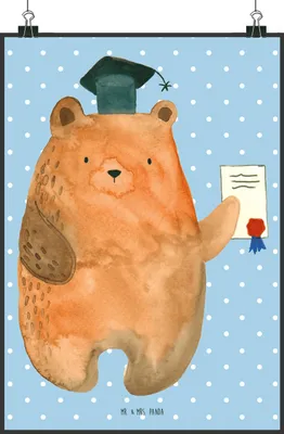 Produktbild von Mr. & Mrs. Panda Bild Bär Prüfung DIN A4 - Blau Pastell - Geschenk, Wanddeko, Teddy, Prüfungen, Zeugnis, Kunstdruck, Abschlusszeugnis, drucke, Abitur, Bestanden, Wandbild