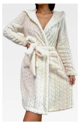 Produktbild von Flauschiger Bademantel für Damen mit Kapuze, mittellang, einfarbig, Homewear, Morgenmantel, Saunamantel, warme Nachtwäsche aus Plüsch und Fleece