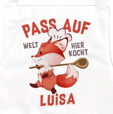 Produktbild von Personalisierte Kinderschürze mit Namen Fuchs Küchenschürze, Kochschürze/Backschürze Kinder Namensgeschenke SpecialMe  weiß 3-6 Jahre