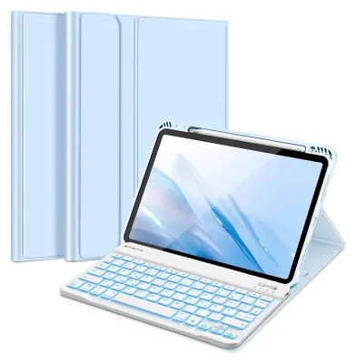 Produktbild von FINTIE Tastatur Hülle für iPad Air 11 Zoll M4/M3/M2(2026/2025/2024), iPad Air 5/4 Hülle mit Tastatur 2022/2020 10.9" - Magnetisch Abnehmbarer Keyboard mit DIY Hintergrundbeleuchtung, Deutsches QWERTZ Layout, Himmelblau