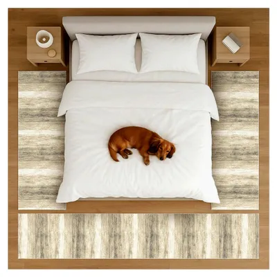 Produktbild von Bettumrandung Set 3-teilig [67x340 cm | 2 mal 67x140 cm] Beiger Bettvorleger, meliert - weicher Kurzflor pflegeleicht - Bettvorleger Schlafzimmer - Modernes meliertes Design