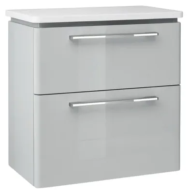 Produktbild von Waschbeckenunterschrank MOBI - Grau Hochglanz - 60 cm - 2 Schubladen - hängend Badmöbel Badezimmer Badezimmermöbel