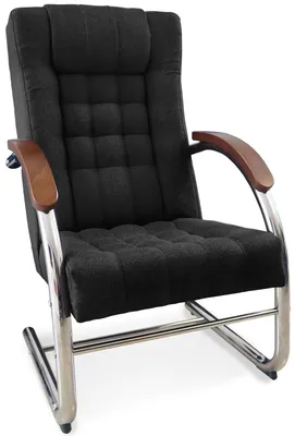 Productafbeelding van ANMIL Fauteuil FINKA, zwart, met metalen frame, 62 x 70 x 107 cm – Modern comfortfauteuil met houten armleuningen en gestikte bekleding