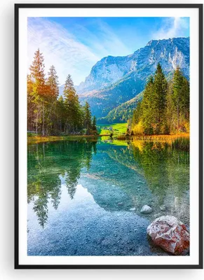 Produktbild von Gerahmtes Poster - Schwarzer Rahmen - Landschaft Berge Morgendämmerung - 70x100 cm - Wand Bild - Wanddeko - Wandbilder - Kunstposter - Wandposter - Bilderrahmen - Bilder - P2BPA70x100-4456
