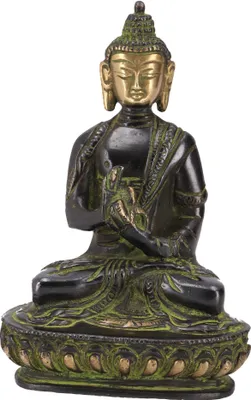 Produktbild von Buddha Statue aus Messing Dharmachakra Mudra 14 cm - Modell 10, Grün, Buddhas