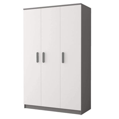 Kleiderschrank Drehtürenschrank Kinderkleiderschrank Schrank 120cm Grau/Weiß mit grauen Griffen - JONAS 19
