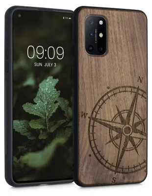 Produktbild von kwmobile Handyhülle für OnePlus 8T Hülle Holz - Case mit TPU Bumper - Stoßfestes Hardcase - Schutzhülle Cover in Dunkelbraun