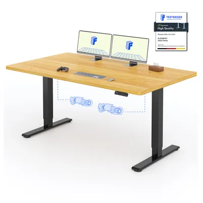 Produktbild von FLEXISPOT Elektrisch höhenverstellbarer Schreibtisch 160x80cm 100KG Tragkraft, Doppelmotor, 4 Memory Funktion, 25mm Einteilige Tischplatte (Ahorn)