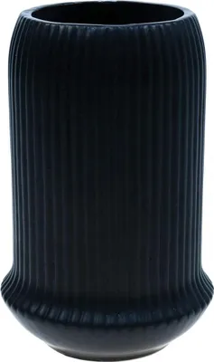 Produktbild von Keramik Vase mit Rillen Schwarz Deko Blumenvase Ø13cm H20cm Modern