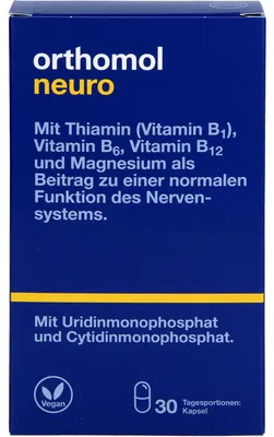 Image de Orthomol Neuro avec thiamine (vitamine B1), vitamines B6, B12 et magnésium - comme contribution au fonctionnement normal du système nerveux - gélules, 30 portions journalières