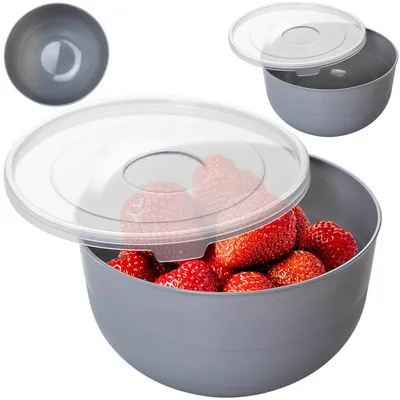 Zdjęcie produktu dla Miska Kuchenna Plastikowa Z Pokrywką Szara 1,2 L
