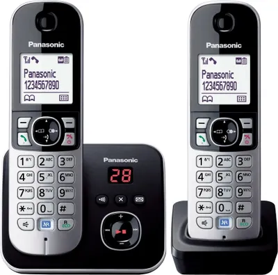 Produktbild von Panasonic KX-TG6822GB, DECT-Telefon, 120 Eintragungen, Anrufer-Identifikation, Schwarz, Silber