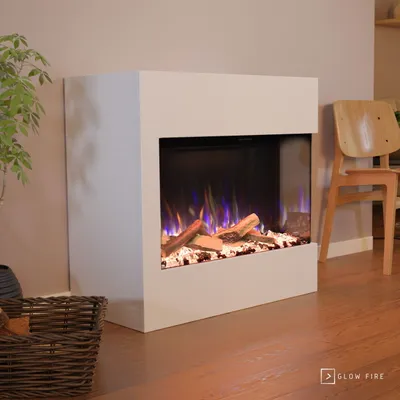 Produktbild von Glow Fire Elektrokamin 'Portia Mini Rechtsoffen| LED Standkamin in weiss mit Heizung (1500 W) | HxBxT: 90 x 86,7 x 45 cmcm