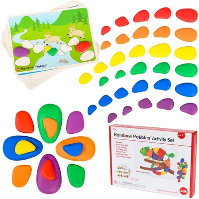 Productafbeelding van Education rainbow pebbles activity set - Sorting and stacking - Construction - Early math activity - 48 pebbles