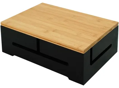 Produktbild von Kabelbox zur Kabelorganisation, Steckdosenleiste, Aufbewahrungsbox - Bambus - Schwarz - 11 x 32 x 22 cm