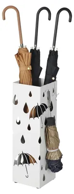 Produktbild von Regenschirmständer & Schirmhalter - Metall - Quadratisch - Tropfschale - 4 Haken - Weiß