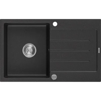 Obrázok produktu pre Mexen Bruno granitový jednokomorový drez s odkvapkávačom 795 x 495 mm, čierna/strieborná metalik- 6513791010-73