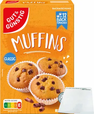 Produktbild von Gut & Günstig Muffins Classic Backmischung (310g Packung) + usy Block