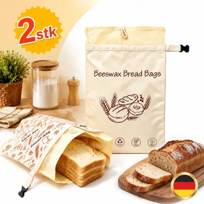 Produktbild von Wiederverwendbarer Brotbeutel Leinen mit Bienenwachs für Frischhaltung, 2 Stück