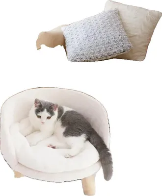 Image de Lit pour chat, en peluche, rembourrage imperméable, blanc, 60 cm