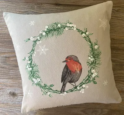 Produktbild von Kissen-Bezug 30x30 cm Landhaus-Stil Winter Vogel Baumwolle