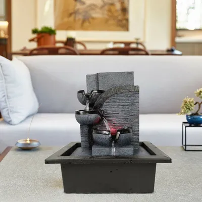 Zdjęcie produktu dla Fontanna wewnętrzna LED Fontanna stołowa Wodospad Fontanna biurkowa Fontanna wewnętrzna Żywica Kreatywny wystrój domu Ozdoby Feng Shui