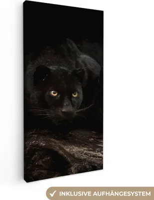 Produktbild von MuchoWow® - Leinwandbilder - Panther - Wald - Augen, Wandbild, Wanddeko Bilder Wohnzimmer, 40x80 cm
