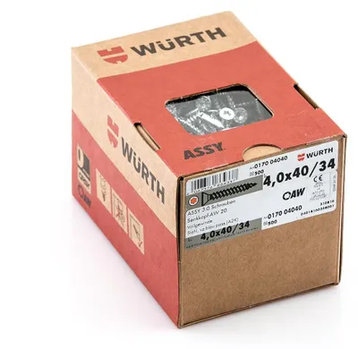 Immagine prodotto di Würth Assy 4.0 Vite per pannelli truciolari 4,0x 40 mm 500 pezzi/confezione, 017004040 NUOVO 019040040 Acciaio zincato,