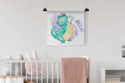 Produktbild von MuchoWow® Wandteppich Wandbehang Kinderzimmer - Blau - Dinosaurier - Jungen - Mädchen - Kind 60x60 cm Tapisserie Dekoration Wandtuch - Dekorationen - Wand Decke