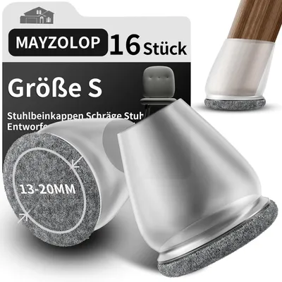 Produktbild von Stoelpootdoppen rund, transparent, 16 Stück, 16-20 mm, graues Filz, für Stuhlbeine