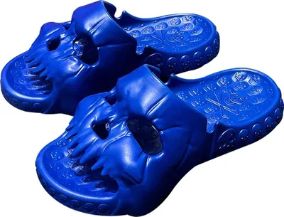 Obrázok produktu pre Funny Skull Slides Pánske dámske, prenosné protišmykové ľahké sprchové papuče Cloud Slippers Letné záhradné papuče Kúpacie papuče Mules Vnútorné a vonkajšie, modré, 42-43