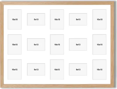 Produktbild von aFFa frames Tisar, Bilderrahmen aus Holz, Acrylglasfront, Mehrfach Bilderrahmen, Bildergalerie, Fotogalerie mit Passepartout, 15 Foto-Ausschnitten für 9 Fotos 10x15 cm und 6 Fotos 9x13 cm Beige, 60x80 cm