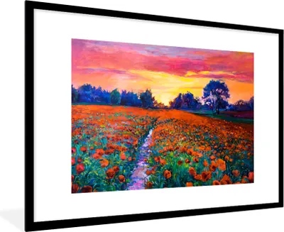 Produktbild von MuchoWow® Gerahmtes Poster Malerei - Natur - Blumen - Ölfarbe 90x60 cm - Poster mit Schwarzem Bilderrahmen Wandposter Rahmen Foto Bilder - Wanddekoration - Fotos