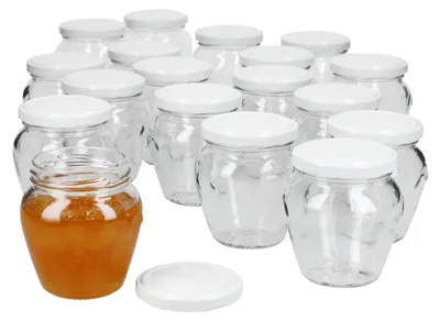 Obrázek produktu pro sada 18 sklenic na džem 212 ml s víčkem TO63 Bílé zavařovací sklenice Medový džem, želé